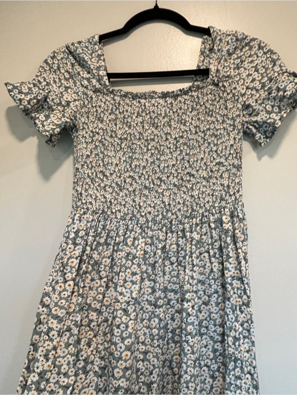 HEYSON Floral Smocked Midi Dress in Muted Green-Blue